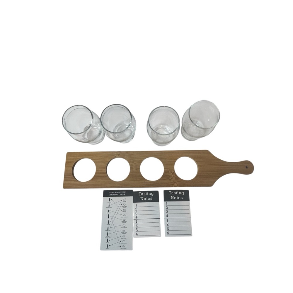 Beer Tasting Paddle Set with Glasses – Lightweight Wood Tray, Cheese Pair
